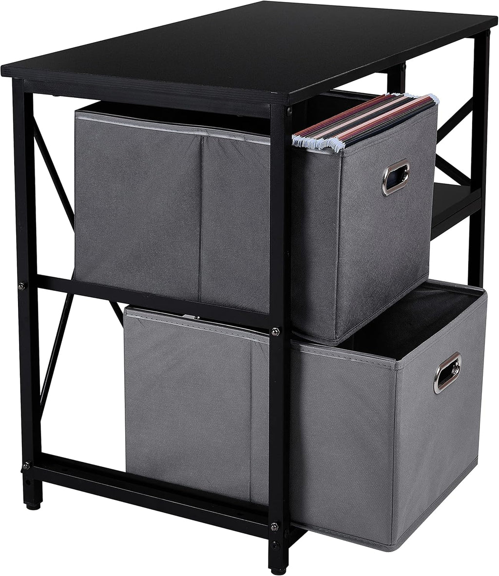 Black 2 Drawer Wooden Lateral File Cabinet with 2 Open Shelves J907417
