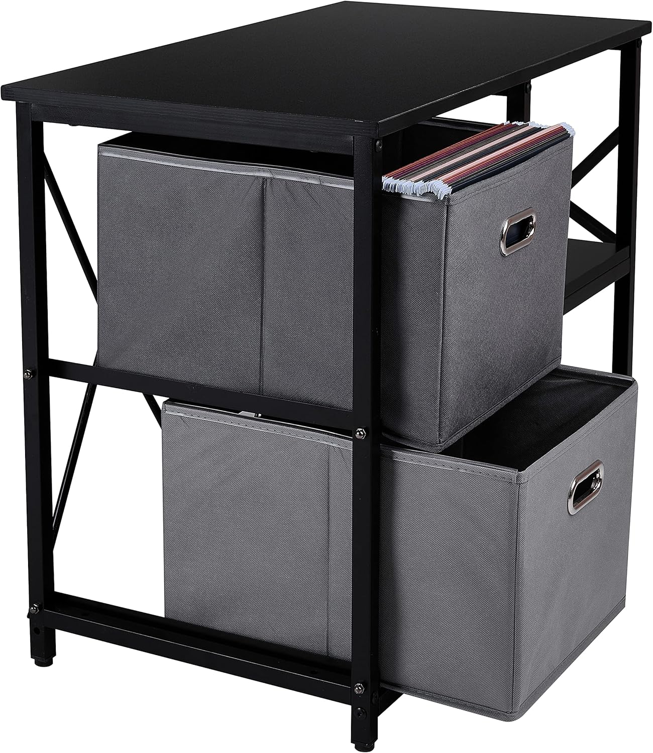 Black 2 Drawer Wooden Lateral File Cabinet with 2 Open Shelves J907417