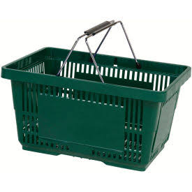 Green Plastic Shopping Basket 28 Liter with Black Plastic Grips Wire Handle I4485