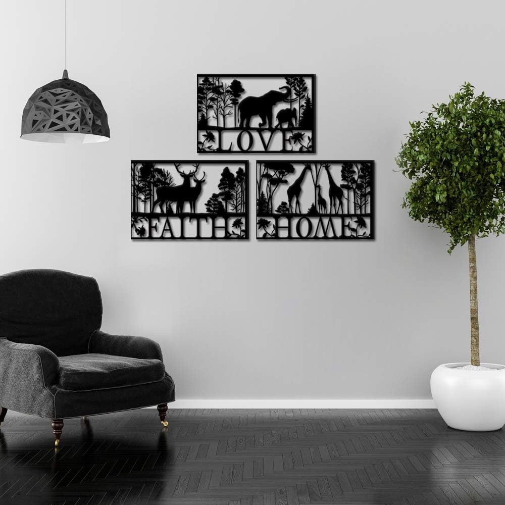 Metal Wall Art Deer Elephant and Giraffe in Forest Landscape J7531