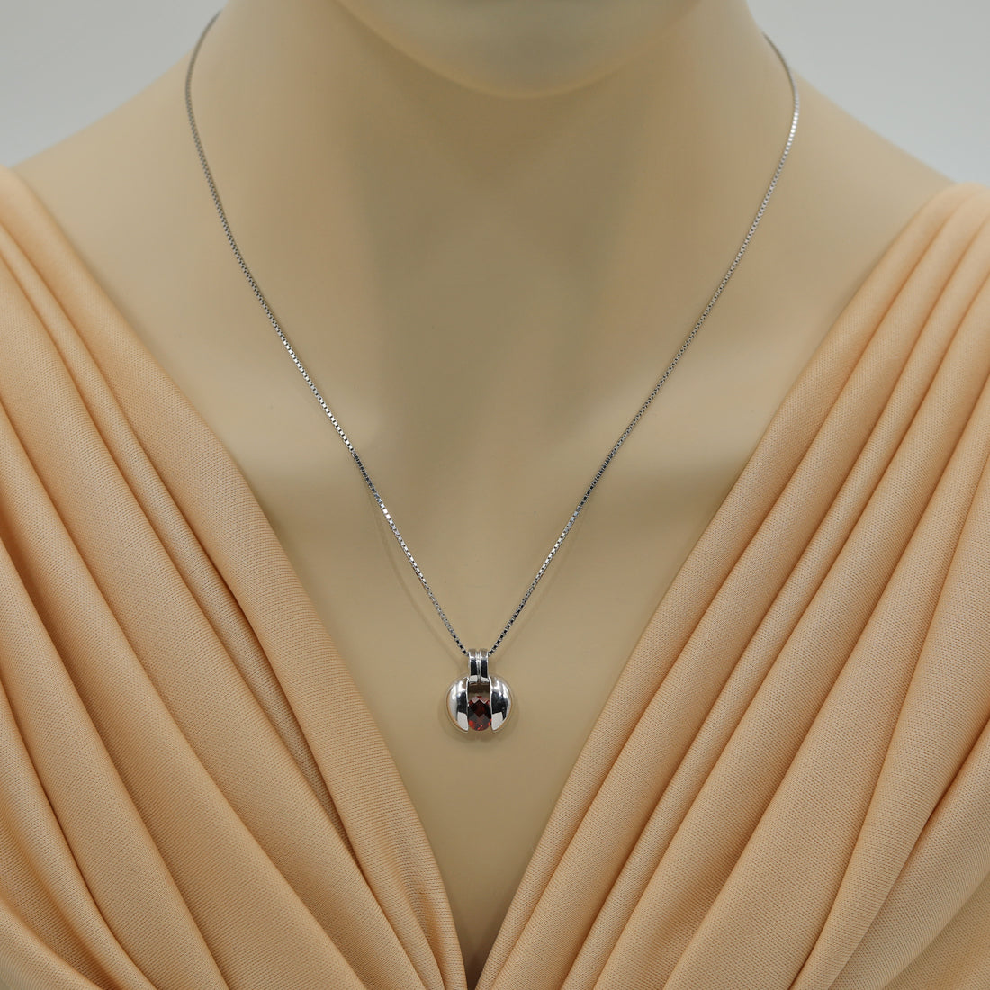 Oval Red Garnet Pendant Necklace in Sterling Silver, 18" P6558