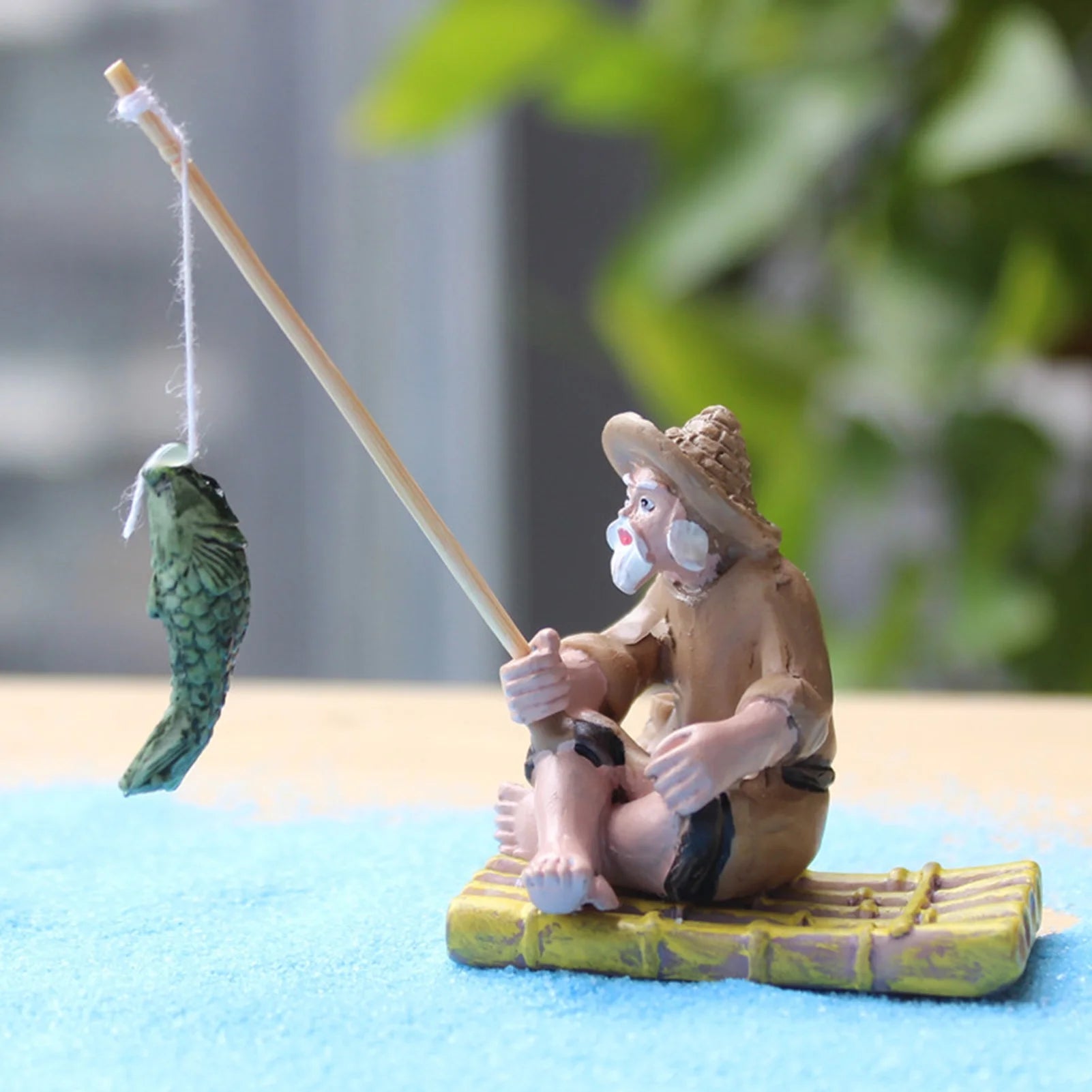 Miniature Resin Fishing Old Man Statue Aquarium Ornament X399212