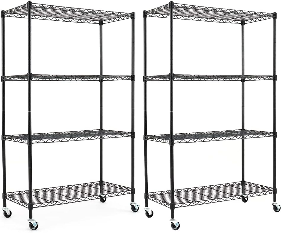 Black Adjustable Carbon Steel Wire Shelving Unit on Wheels A790
