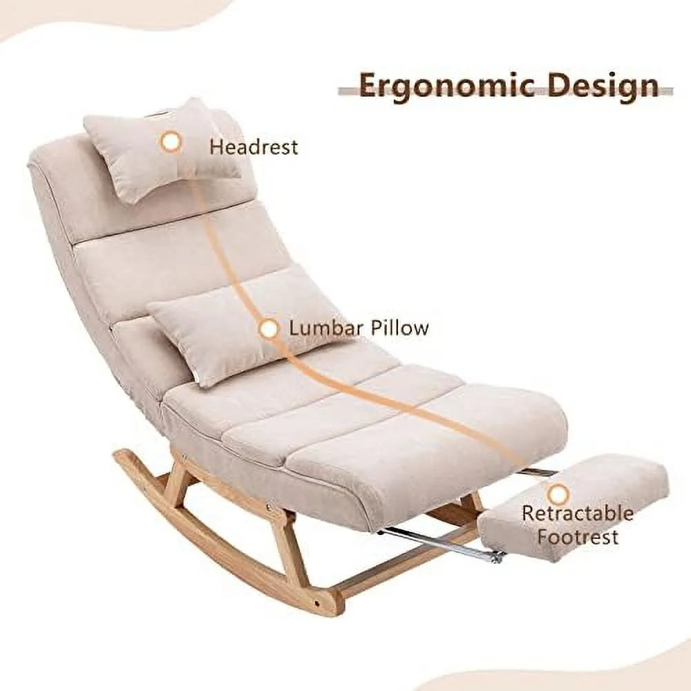 PU Leather Upholstered Rocker Recliner Chair with Pillows & Foot W4542
