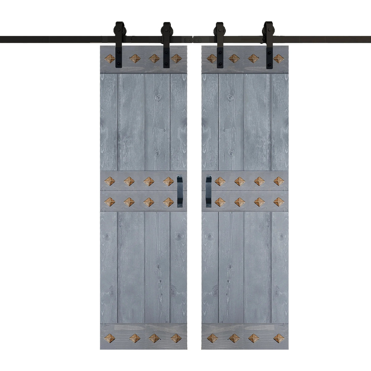 Dark Gray Knotty Pine Wood Barn Door with Hardware Kit T664