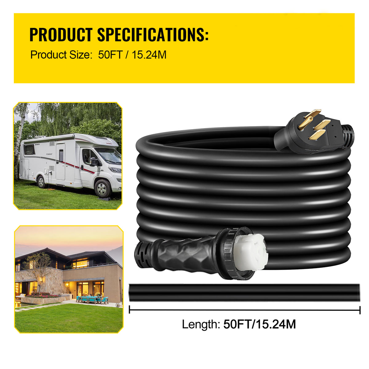 50A 50ft 125V/250V STW 6AWG/3C+8AWG/1C Twist Lock Extension Cord T1177