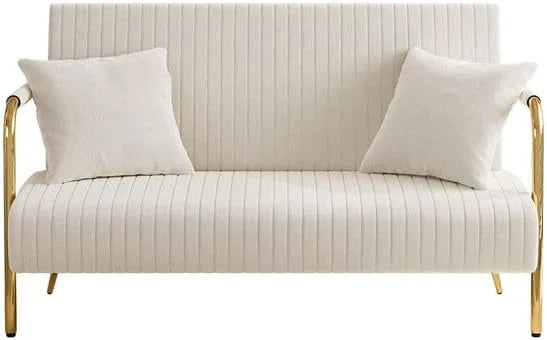 Orange Velvet 2 Seater Loveseat Sofa with Gold Metal Legs T83998