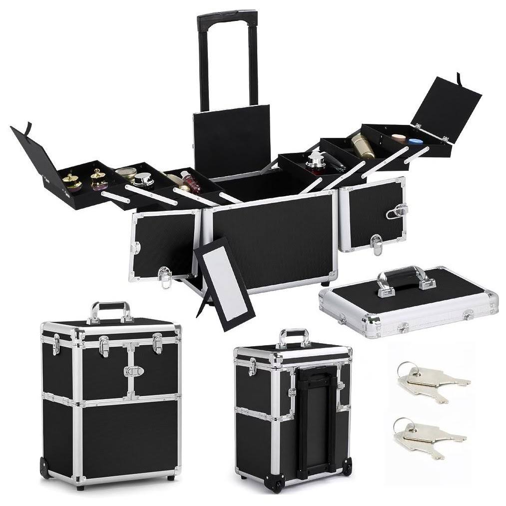 Black Aluminum Rolling Makeup Case T483