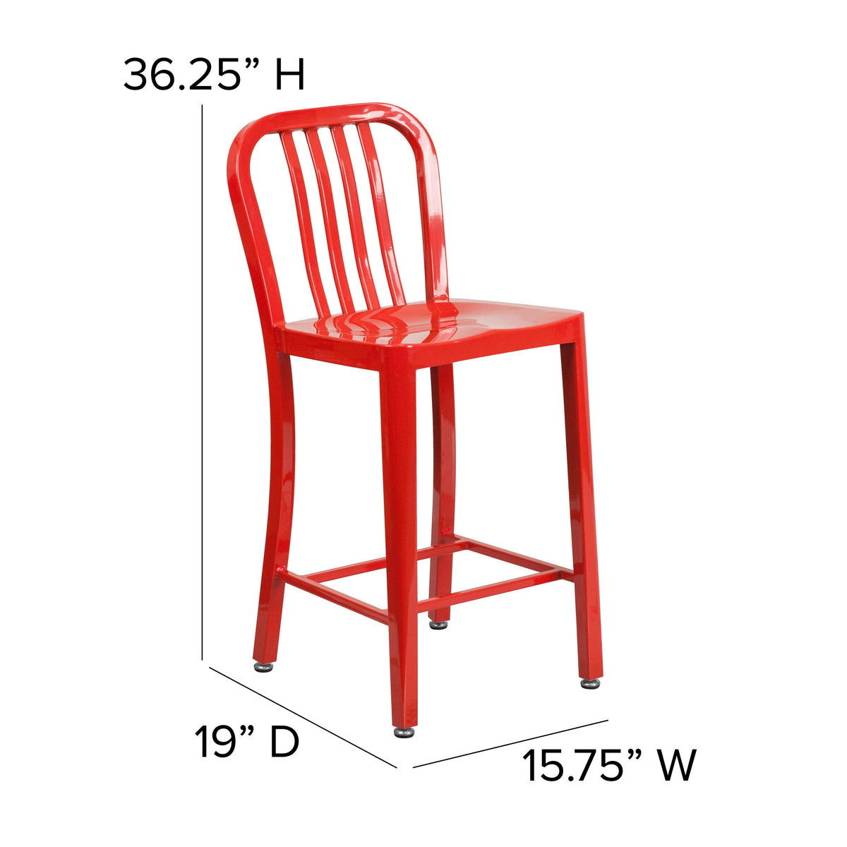 Red Metal Indoor-Outdoor Counter Height Stool W37295