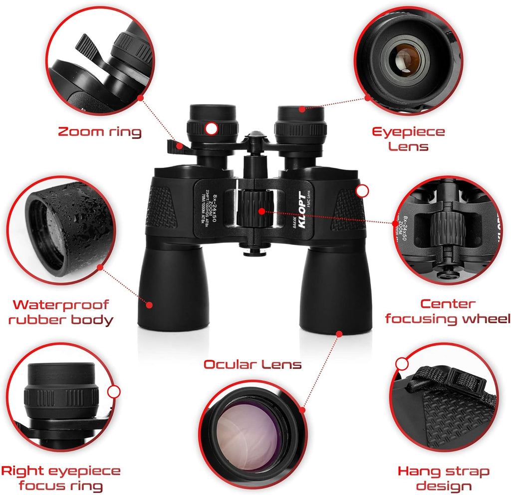 Zoom Binoculars 8x-24x50mm BAK4 Prism Porro Prism FMC Lens Binoculars with Carrying Case T81756