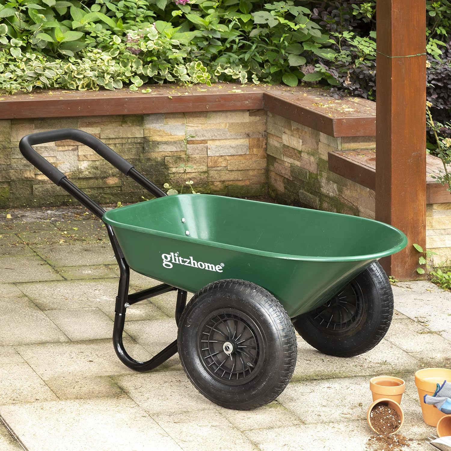 Green Steel Framed Plastic Garden Utility Dump Cart A111