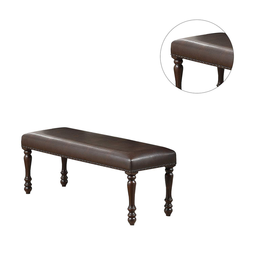 Cherry Finish Faux Leather Bench I539