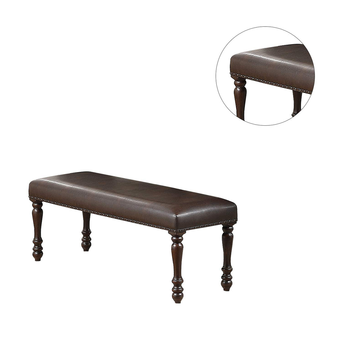 Cherry Finish Faux Leather Bench I539