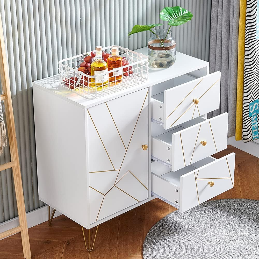 White 1 Door 3 Drawers Kitchen Buffet Storage Cabinet O455167