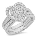 0.40 Carat Sterling Silver Diamond Heart Shaped Engagement Ring Set B7740