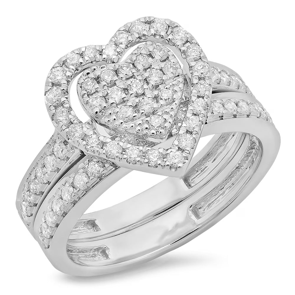 0.40 Carat Sterling Silver Diamond Heart Shaped Engagement Ring Set B7740