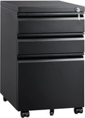 Black 3 Drawer Mobile Metal File Cabinet with Lock N190