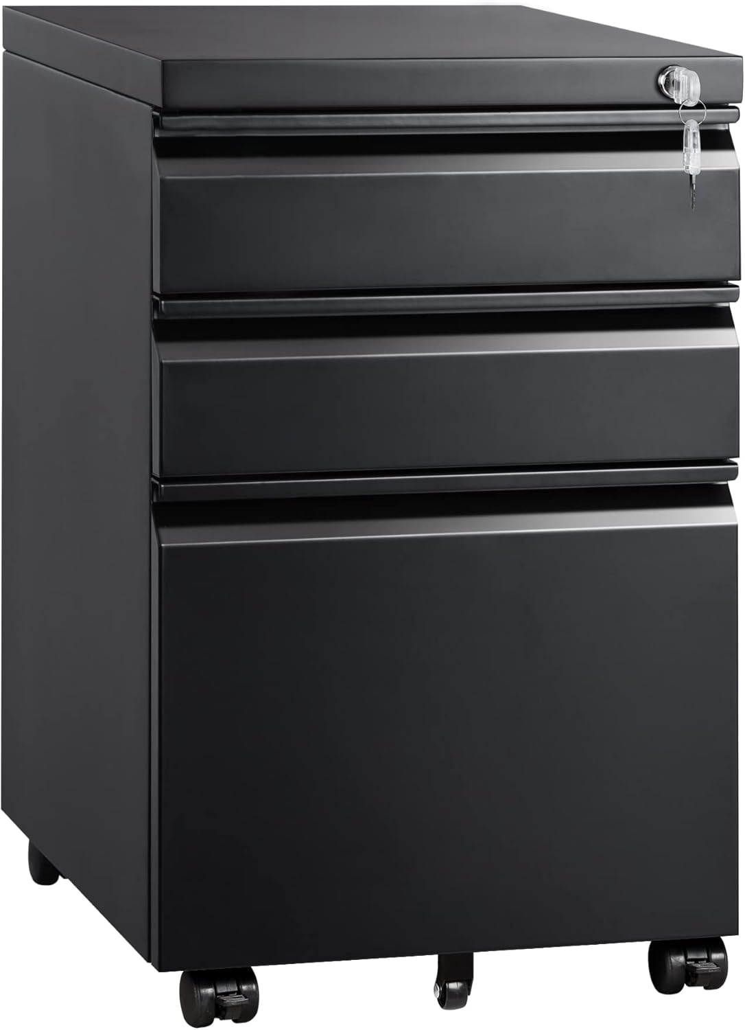 Black 3 Drawer Mobile Metal File Cabinet with Lock N190
