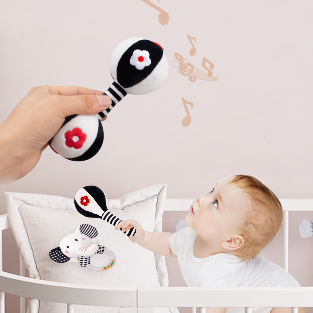 3PCS Soft High Contrast Black and White Baby Rattles J686351