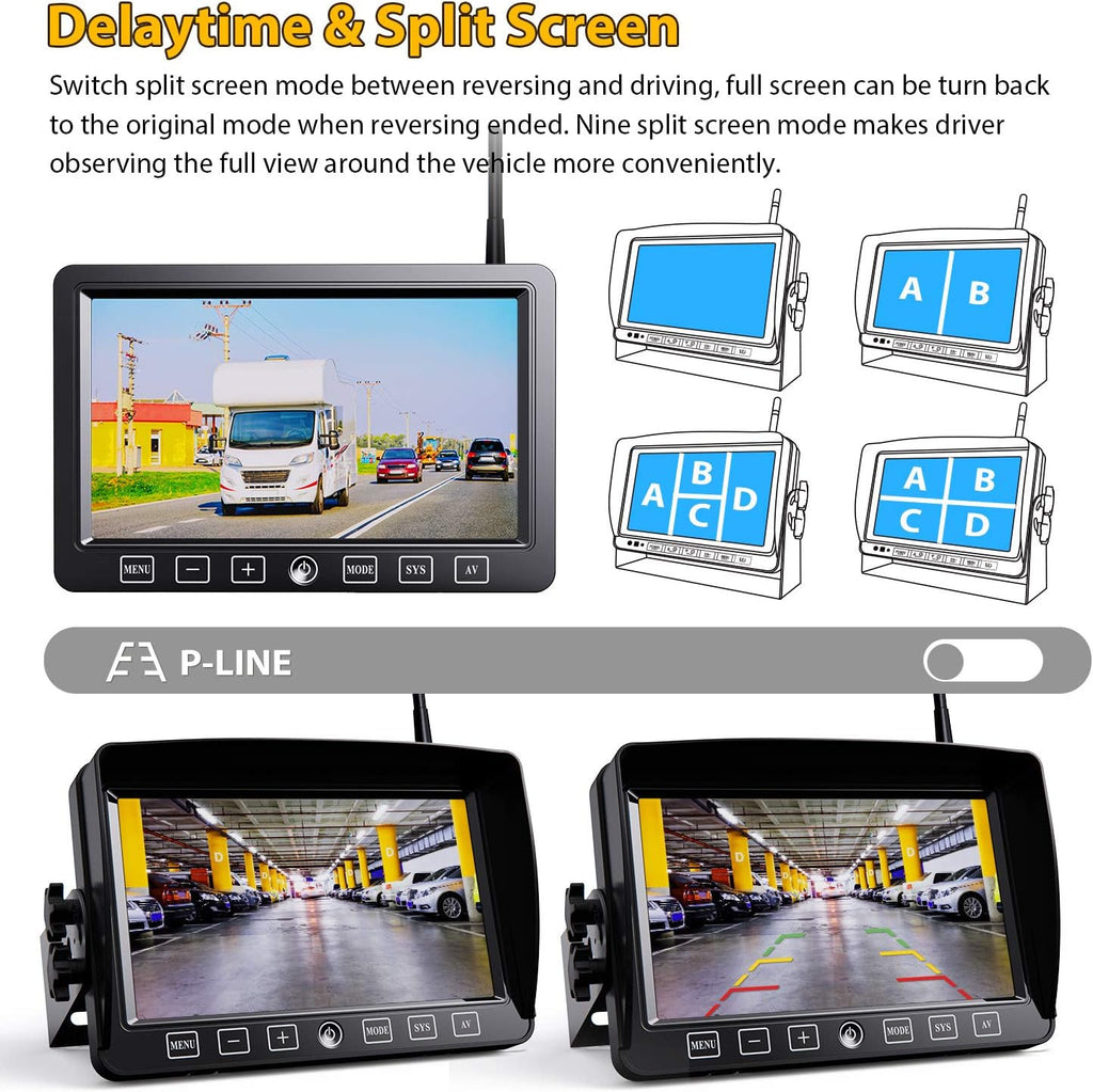 Wireless 7 FHD Monitor Backup Camera System with 4 Cameras W94518