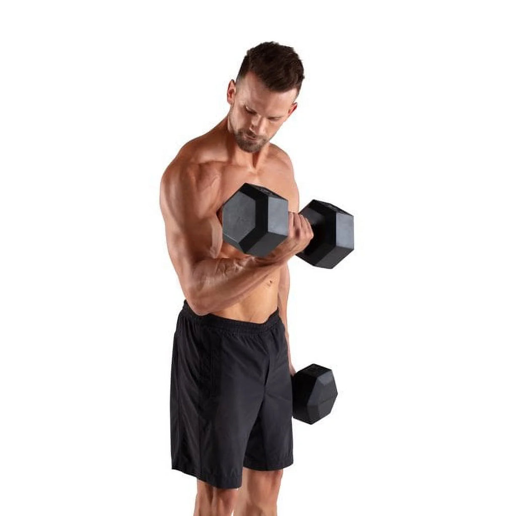 Hex Rubber Dumbbell Set of 2 with Metal Handles, 90 Lbs S141