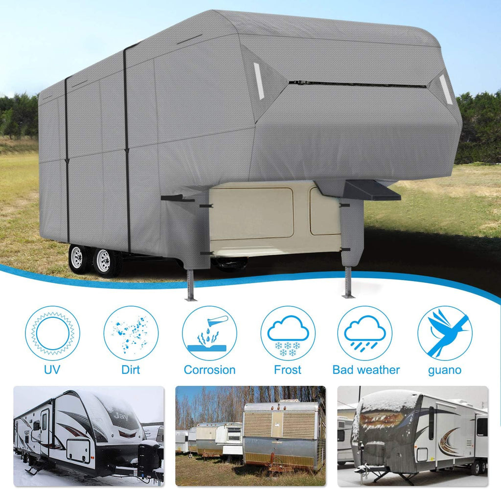 5th Wheel RV Cover 3-Ply Ripstop Waterproof with Steel Pole S80335
