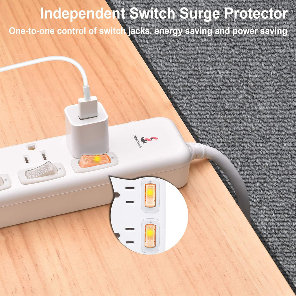6 Outlets Surge Protector Power Strip with Individual Switch H3305