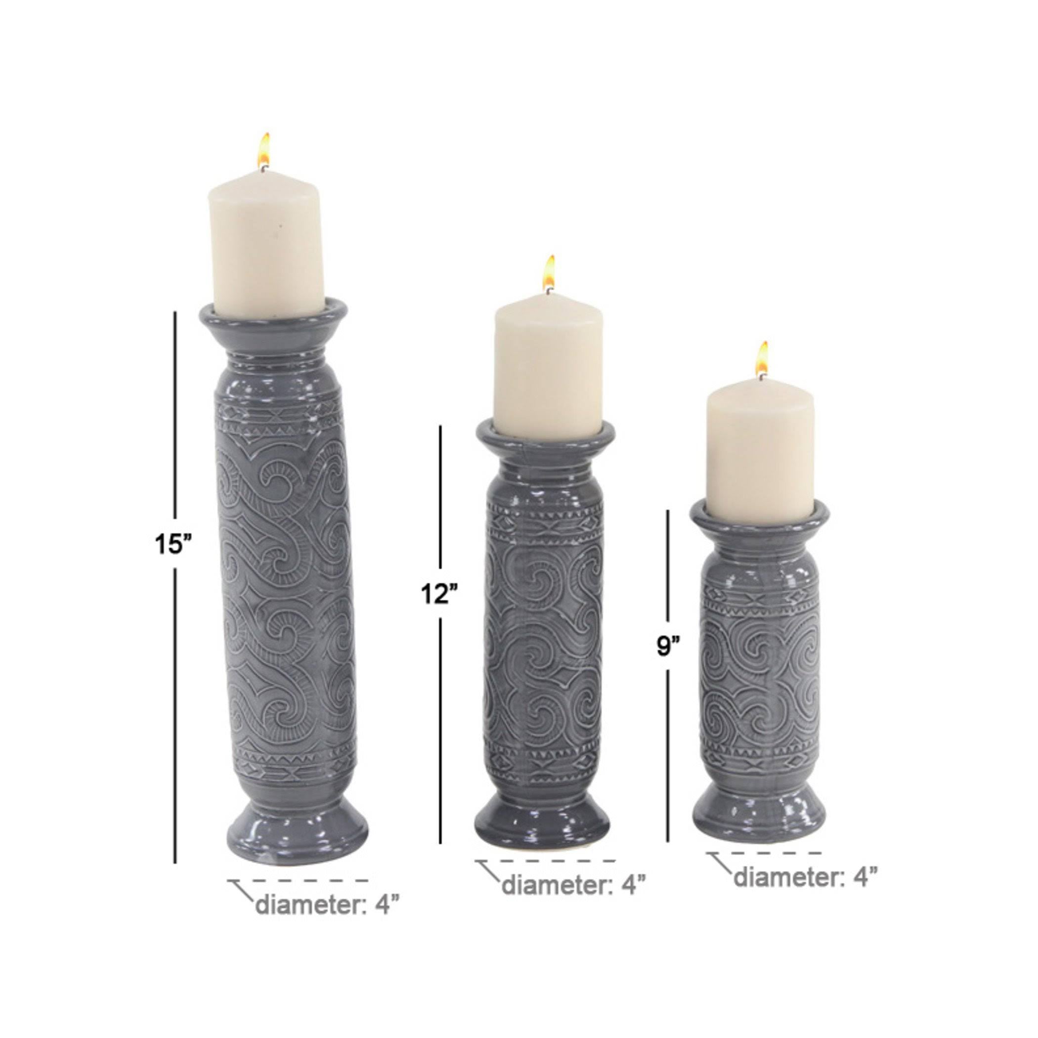 Set of 3 Gray Cylindrical Candle Holders V961033