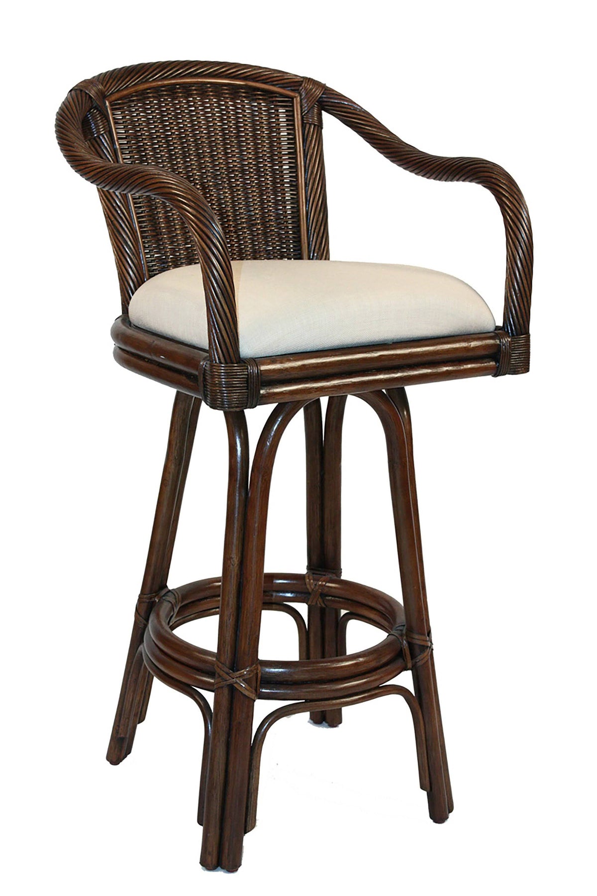 Indoor Swivel Rattan & Wicker Bar Stool in Antique Finish I5997
