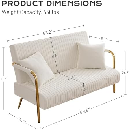 Orange Velvet 2 Seater Loveseat Sofa with Gold Metal Legs T83998