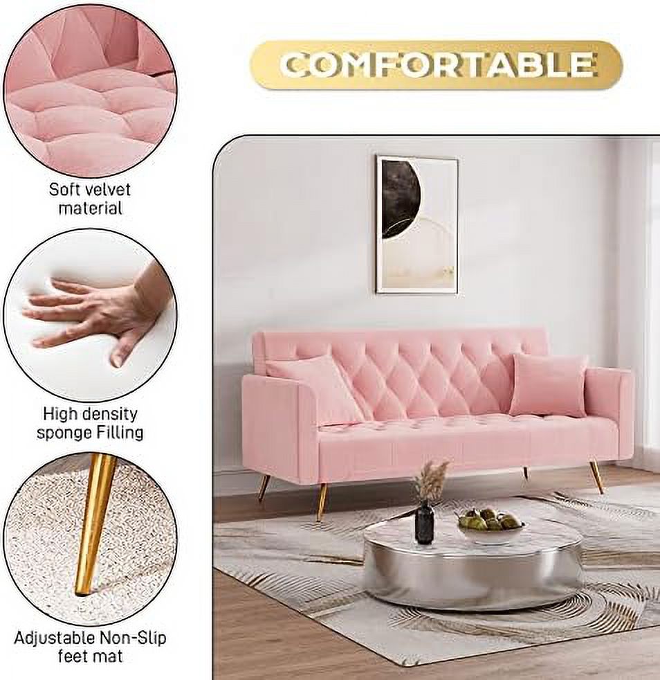 Velvet Futon Sofa Bed with 2 Pillows, 71 inch D36411