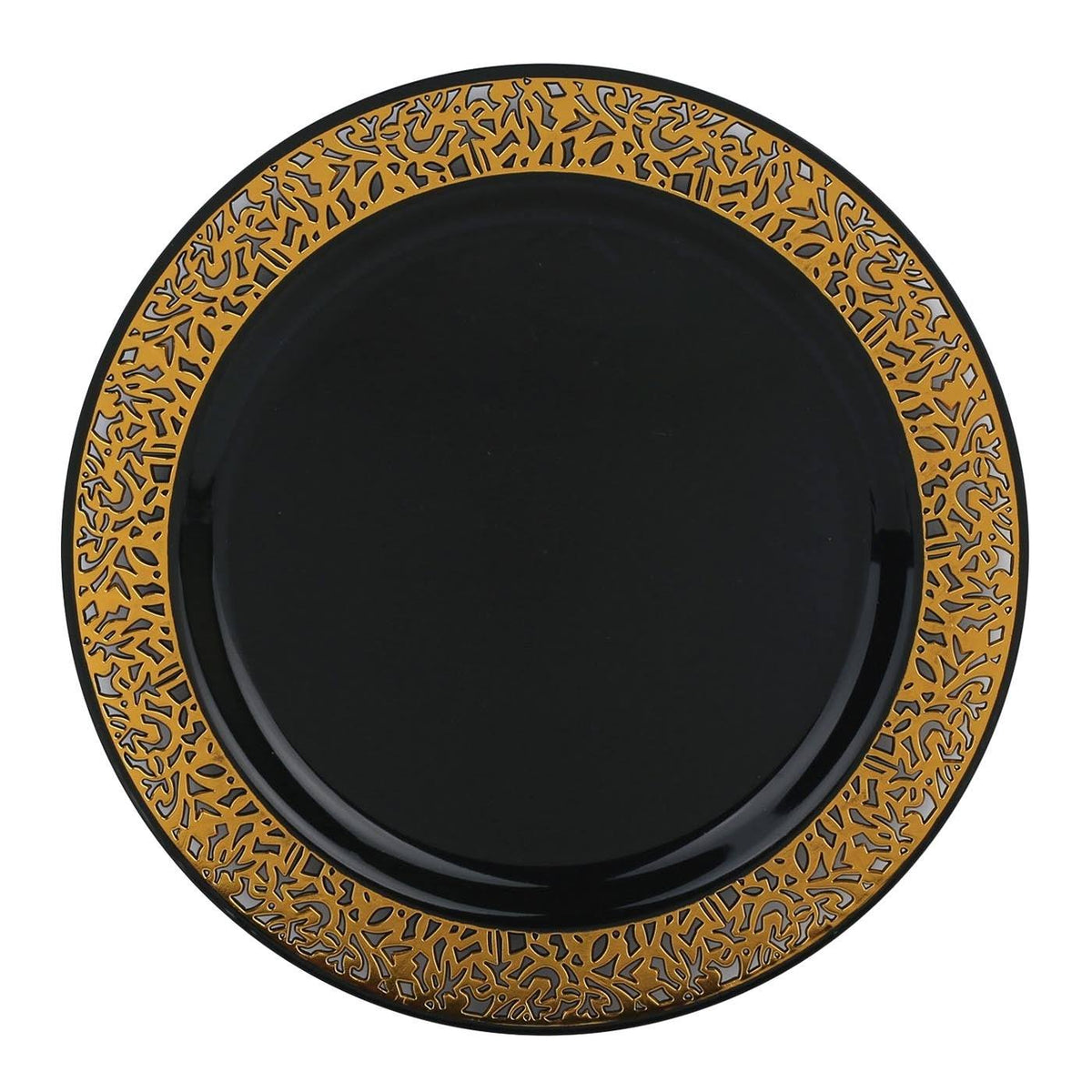 Black with Gold Rim Disposable Plastic Salad Plates 120pcs H377597