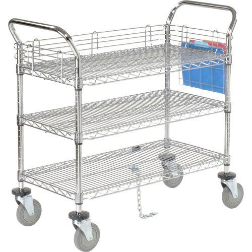 Chrome 3 Shelf Utility Cart with Polyurethane Casters O8650