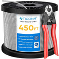 1/8 Stainless Steel Wire Rope Aircraft Cable 7x7 Strands 450ft with Cutter W4952