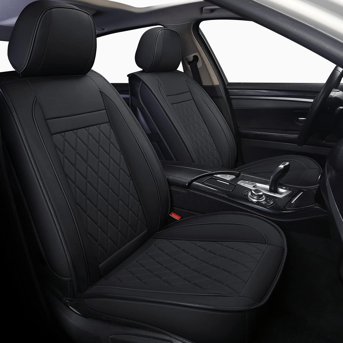 Black Leather Waterproof Front Seat Car Seat Covers with 2 Backseat Storage R829275