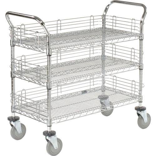 Chrome 3 Shelf Utility Cart with Polyurethane Casters O8650