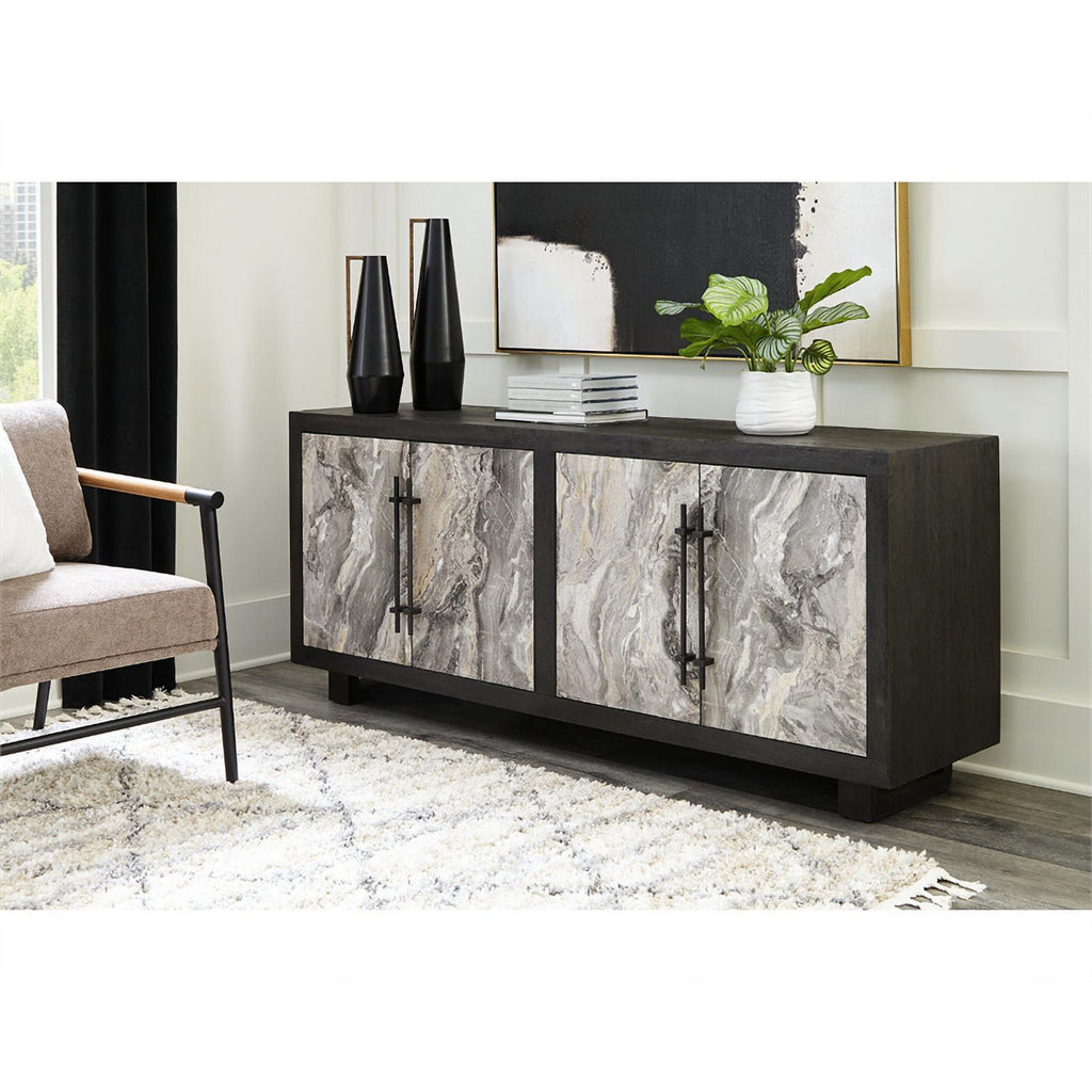 Light Gray and Black Wood Accent Cabinet T3874