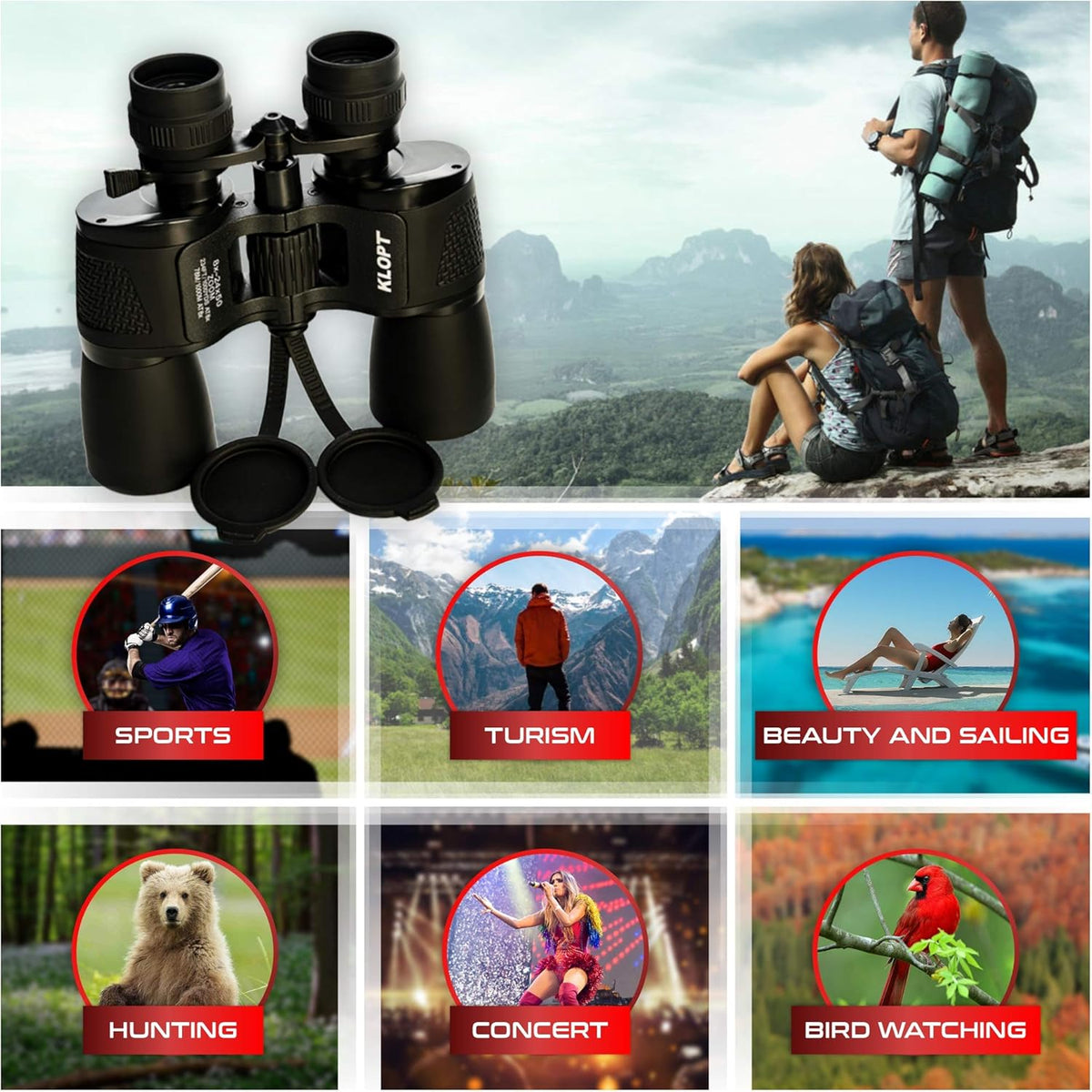 Zoom Binoculars 8x-24x50mm BAK4 Prism Porro Prism FMC Lens Binoculars with Carrying Case T81756