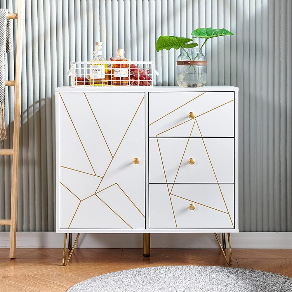 White 1 Door 3 Drawers Kitchen Buffet Storage Cabinet O455167
