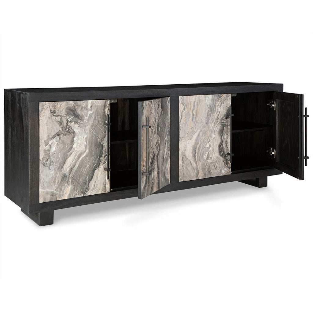 Light Gray and Black Wood Accent Cabinet T3874