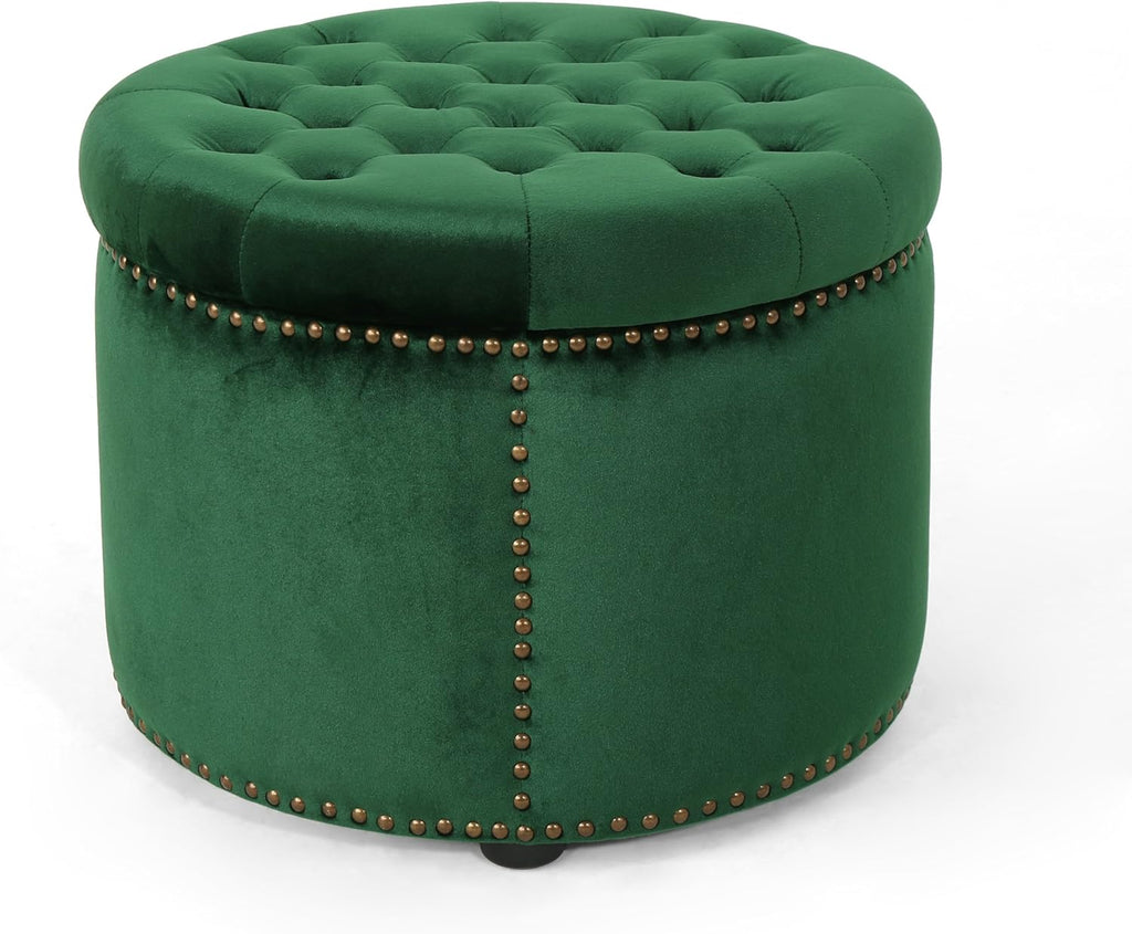 Emerald Velvet Tufted Ottoman B278