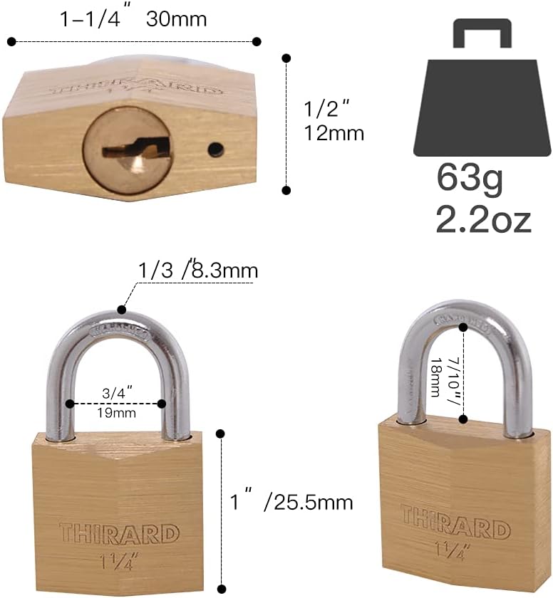 16 Pack Keyed Alike Solid Brass Padlock with 1-1/4” Wide Lock Body V873