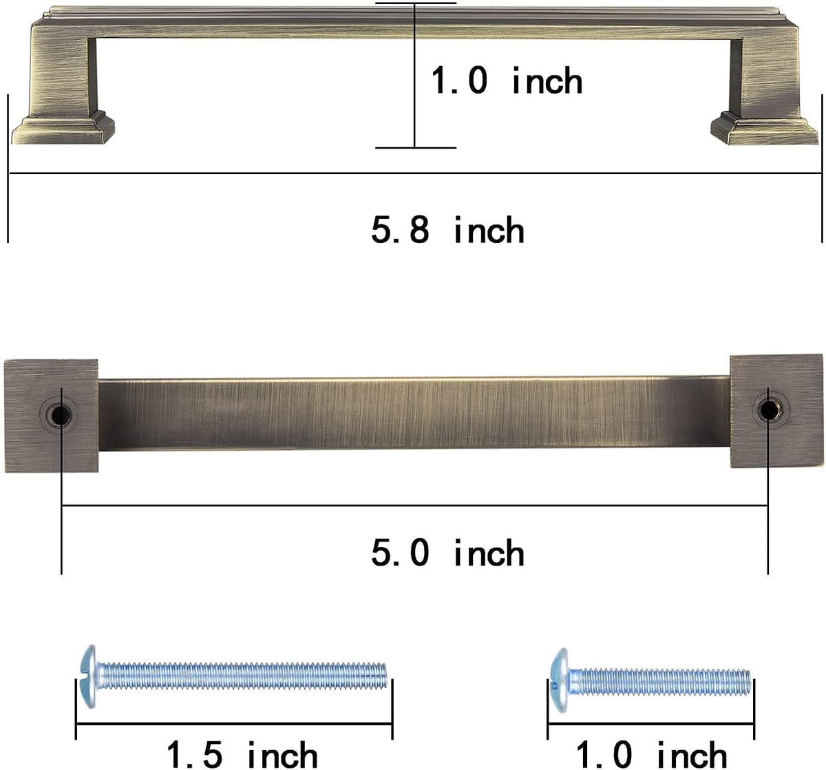 10 Pack Antique Brass Cabinet Hardware Pulls，4.5 inch Length Solid Cabinet Handles，3.75-inch Hold Centers E729009