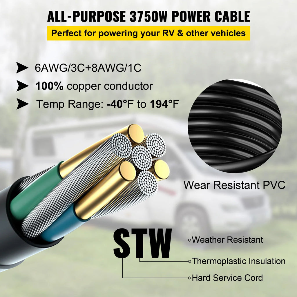 50A 50ft 125V/250V STW 6AWG/3C+8AWG/1C Twist Lock Extension Cord T1177