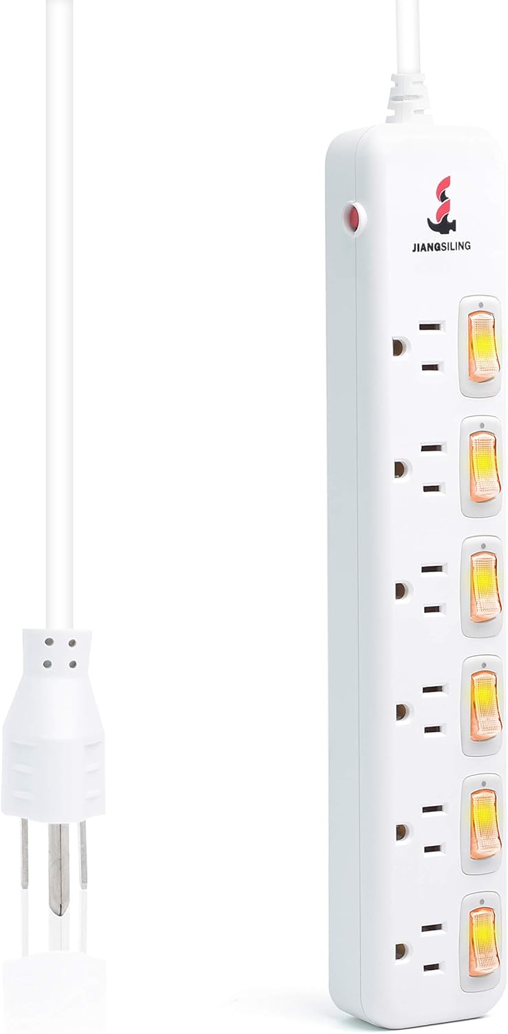 6 Outlets Surge Protector Power Strip with Individual Switch H3305