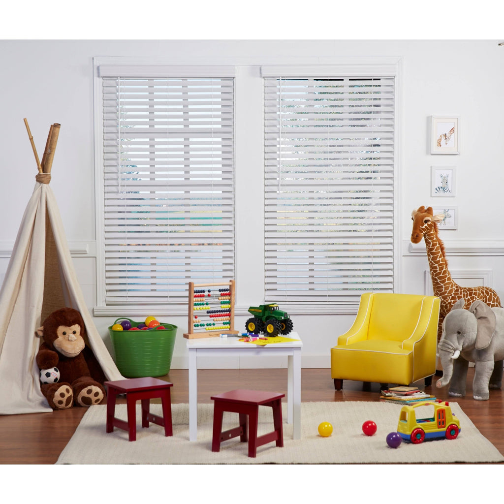 White Cordless Faux Wood Blind W788