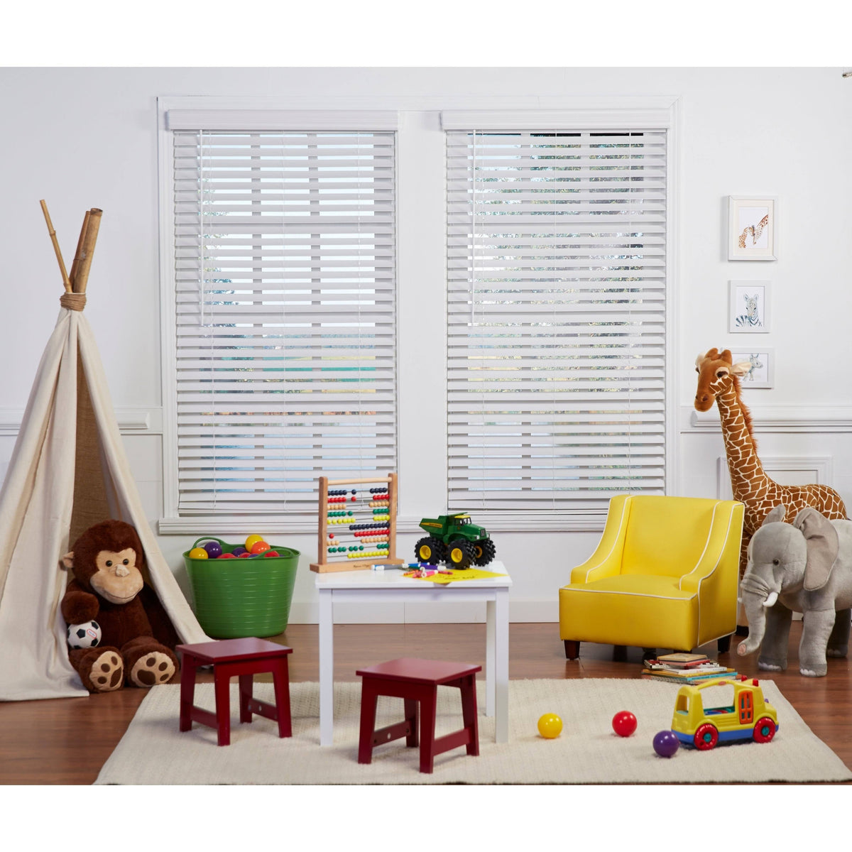 White Cordless Faux Wood Blind W788
