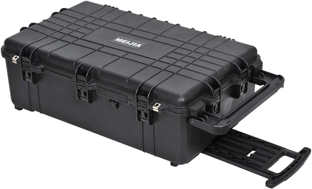 Portable Rolling Waterproof Hard Case with Wheels and Retractable Pull Handle, Black, 31.65inch x 19.37inch x 11.02inch B206545