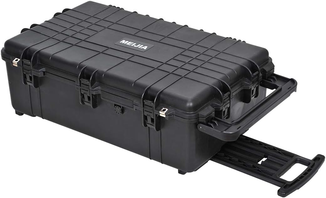 Portable Rolling Waterproof Hard Case with Wheels and Retractable Pull Handle, Black, 31.65inch x 19.37inch x 11.02inch B206545