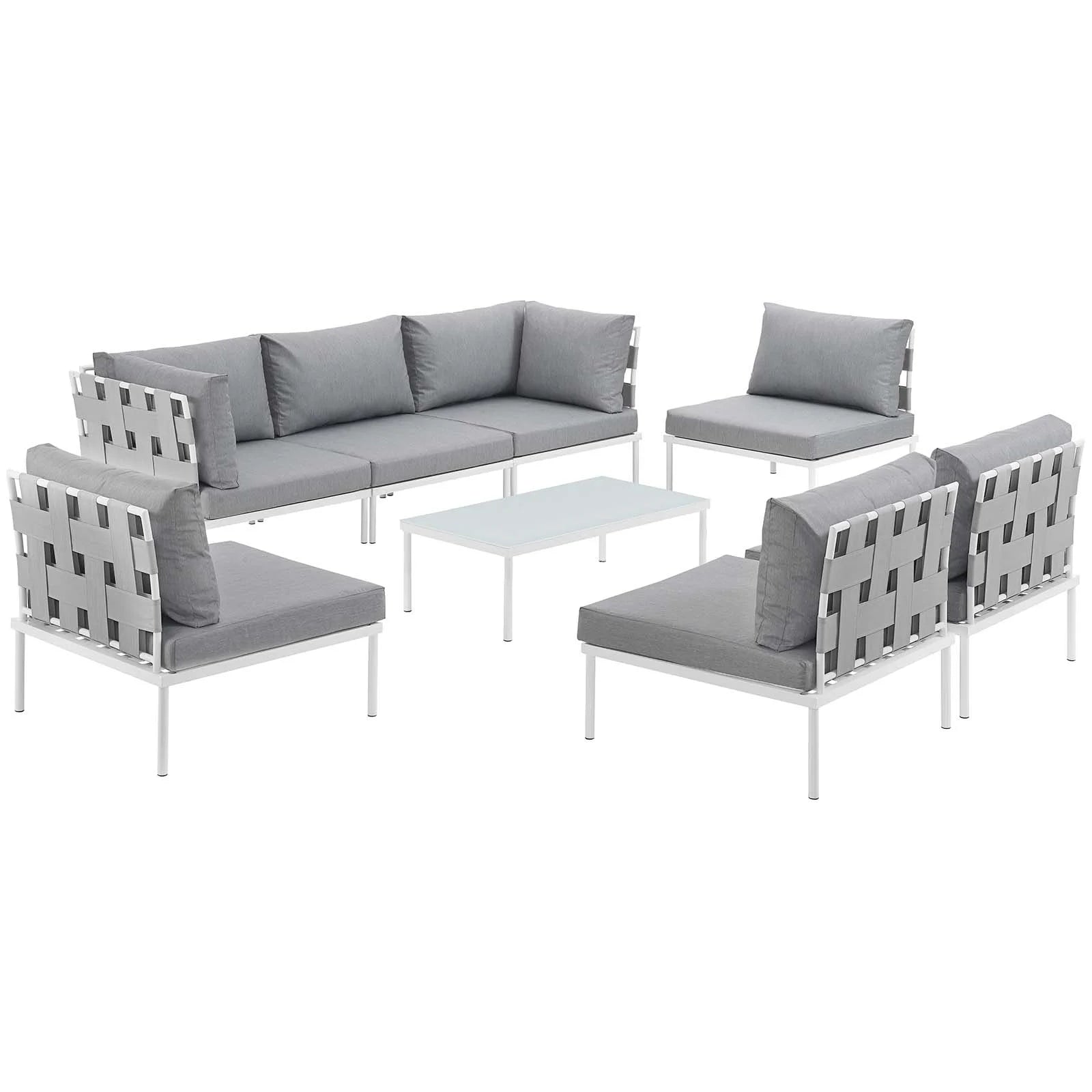 White Gray 8 Piece Outdoor Aluminum Sectional Sofa Set K843242
